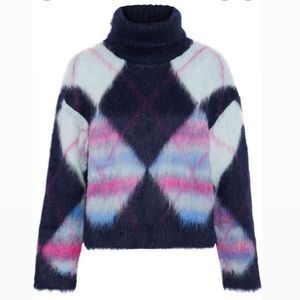 Diane von Furstenberg Chunky Mohair Argyle Turtleneck Sweater